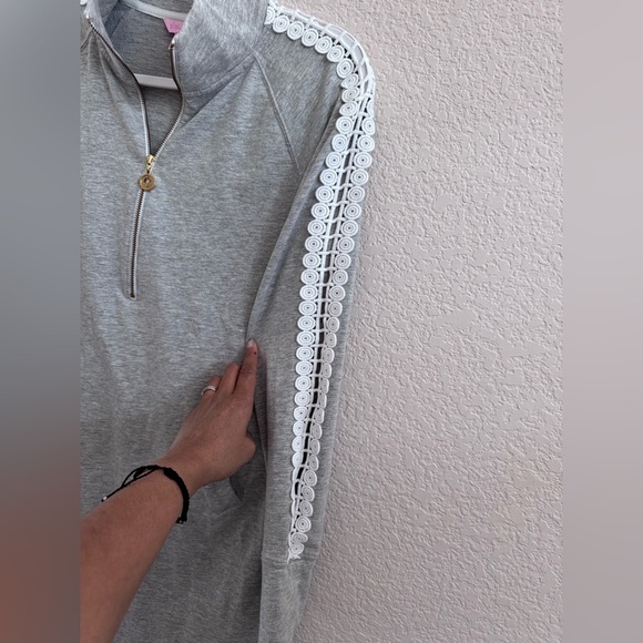 Lilly Pulitzer Skipper Solid Popover Dress Heathered Seaside Grey Lace Size XS - Picture 4 of 15